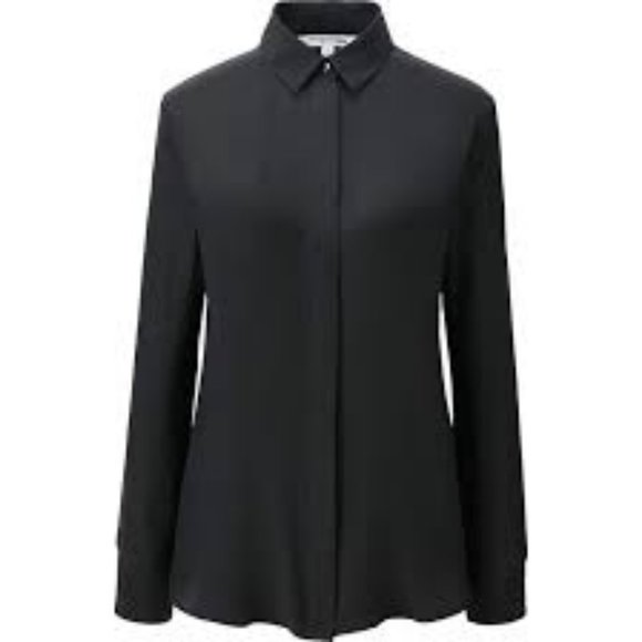 Uniqlo long sleeve hidden button down black silk blouse - PHOTOS COMING SOON - Picture 1 of 2